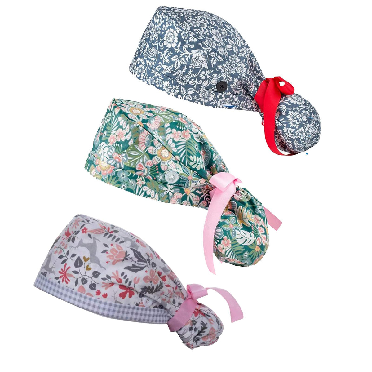 Ponytail Scrub Caps Women Long Hair with Buttons Nurse Hats Chemo Hats Cancer Headwear Head Scarfs Bouffant Working with Buttons