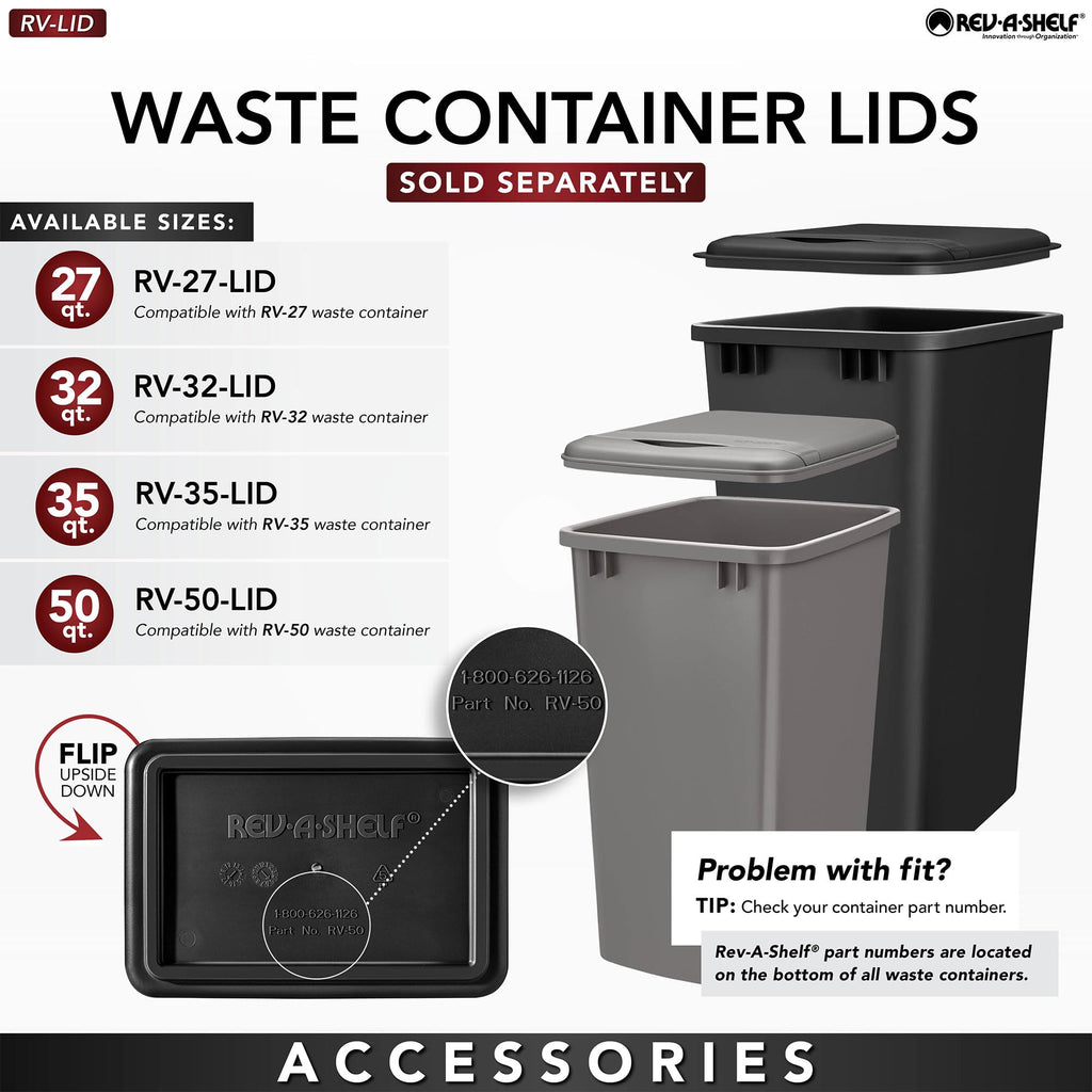 Rev-A-Shelf 35 Quart Kitchen Sink Garbage Can For Base Kitchen And Bathroom Cabinet, Replacement Plastic Trash Bin For Laundry R