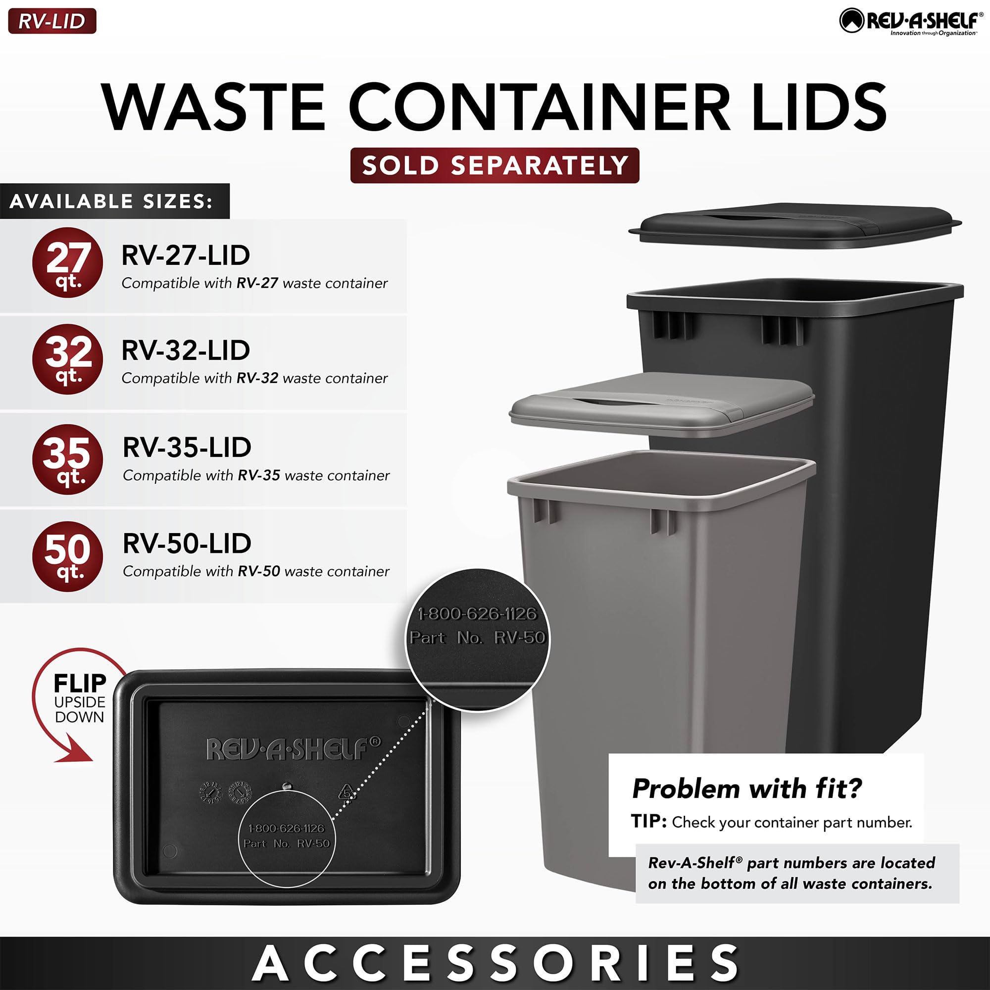Rev-A-Shelf 35 Quart Kitchen Sink Garbage Can For Base Kitchen And Bathroom Cabinet, Replacement Plastic Trash Bin For Laundry R