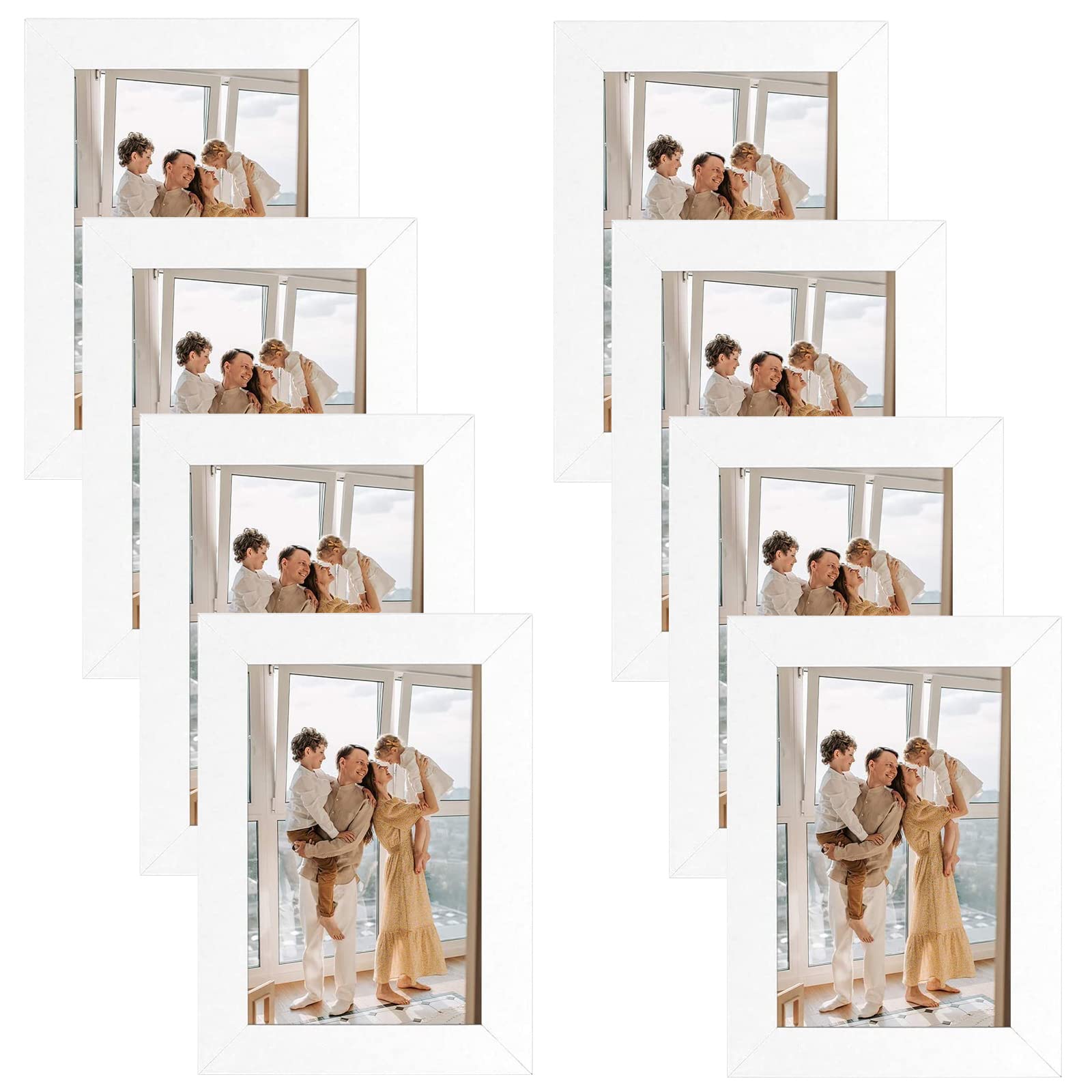 Golden State Art 4x6 Picture Frames Set of 8, Gallery Wall Frame Collage Tabletop Thin Frames with Plastic Cover, Horizontal or 