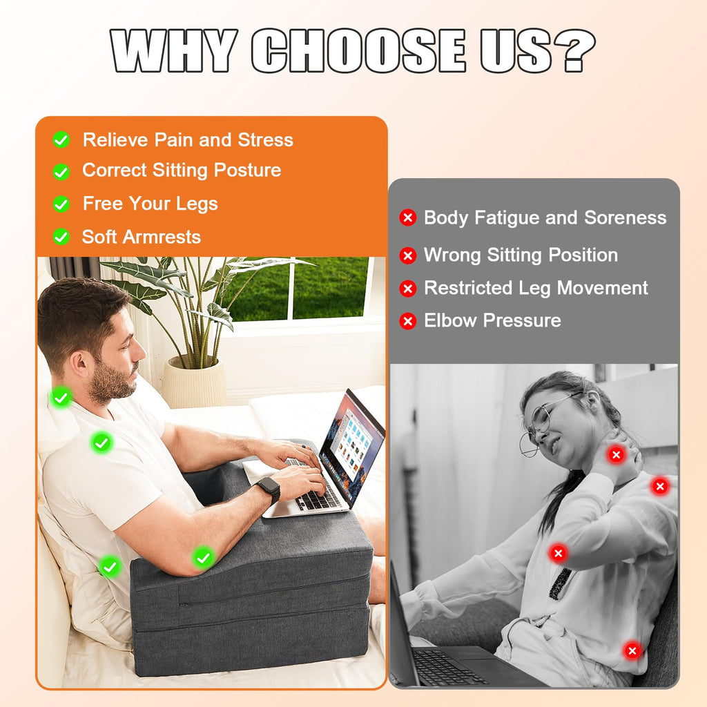 Comehealthy Large Memory Foam Lap Desk Pillow for Laptop - Dark Grey, Arm Rest with Cup Holder, Ideal for Gaming, Reading, Couch, Bed