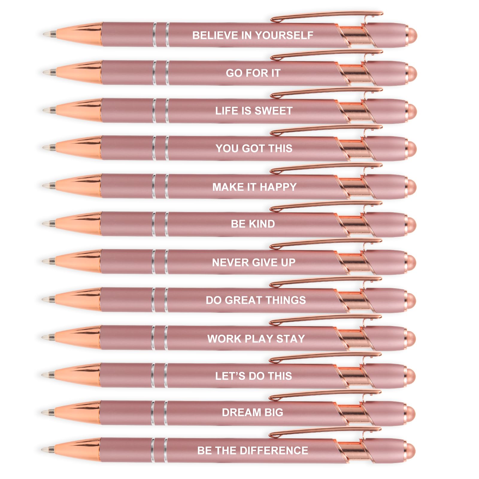 Mengran 12Pcs Rose Gold Pens With Stylus Tip, Black Ink Medium Point Ballpoint Pens,Stylus Pens For Touch Screens (12 Rose Gold)