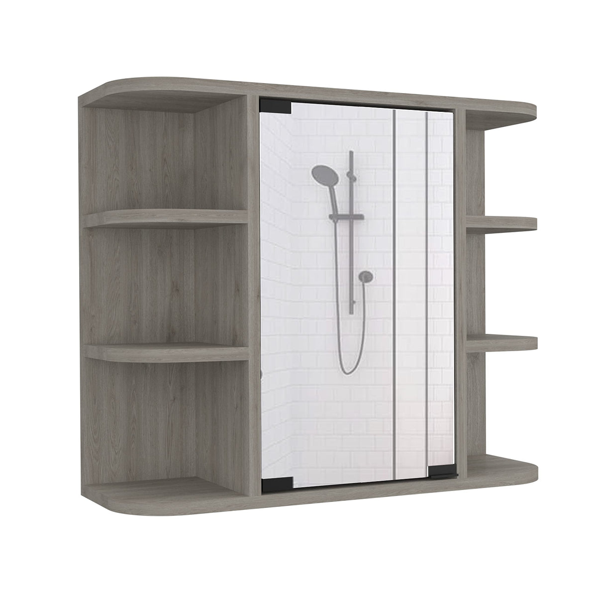 DEPOT E-SHOP Roma Mirrored Medicine Cabinet, Six External Shelves, Three Interior Shelves, Light Gray -Bathroom