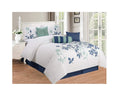 All American Collection New 7 Piece Embroidered OverSized Comforter Set (King, White/Blue)