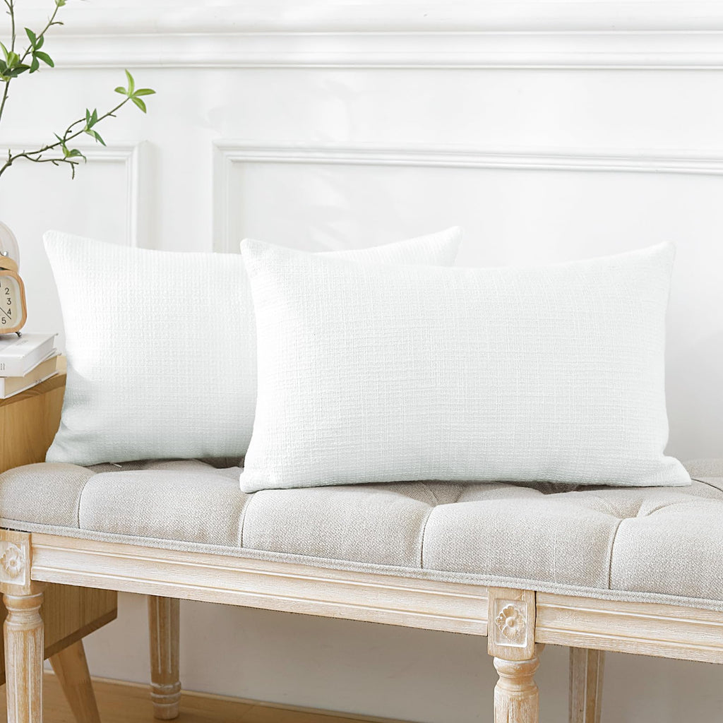 Otostar Pack Of 2 Throw Pillow Covers 12X20 Inch Linen White Pillowcases Farmhouse Decorative Solid Pillow Covers 30X50 Cm Lumba