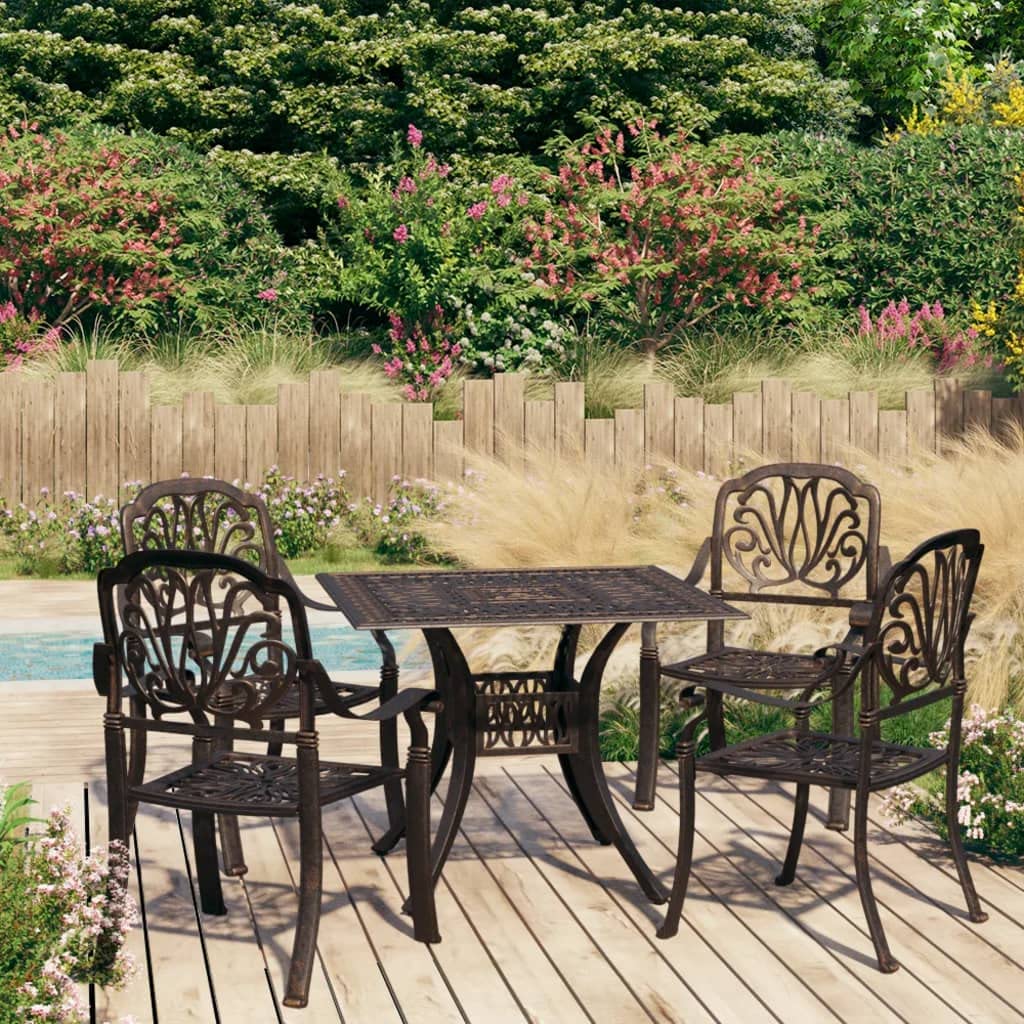 vidaXL Bistro Set Table and Chair Bistro Table 5 Piece Cast Aluminum Bronze
