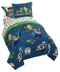 Jay Franco Minecraft Twin Comforter Set - 5 Piece Bedding Includes Sheet Set & Pillow Covers - Super Soft Kids Bedding Features
