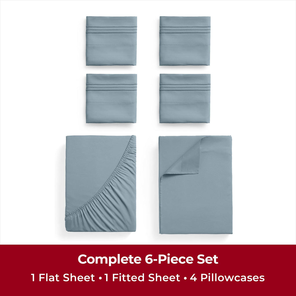Mellanni California King Sheet Set - 6-Piece Iconic Collection Bedding, (Including 4 Pillowcases), 16-Inch Deep Pocket, Easy Care, Extra Soft, Cooling Sheets, Brushed Microfiber - Spa Blue