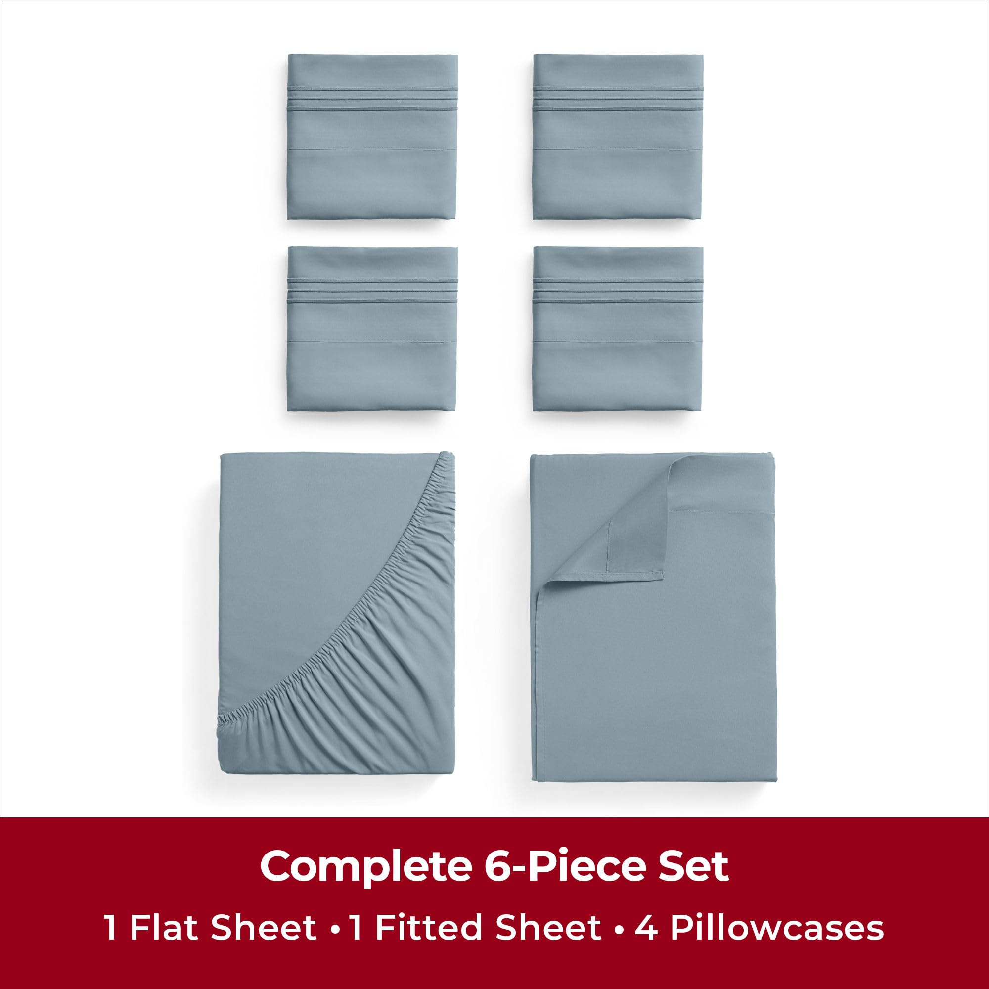 Mellanni California King Sheet Set - 6-Piece Iconic Collection Bedding, (Including 4 Pillowcases), 16-Inch Deep Pocket, Easy Care, Extra Soft, Cooling Sheets, Brushed Microfiber - Spa Blue