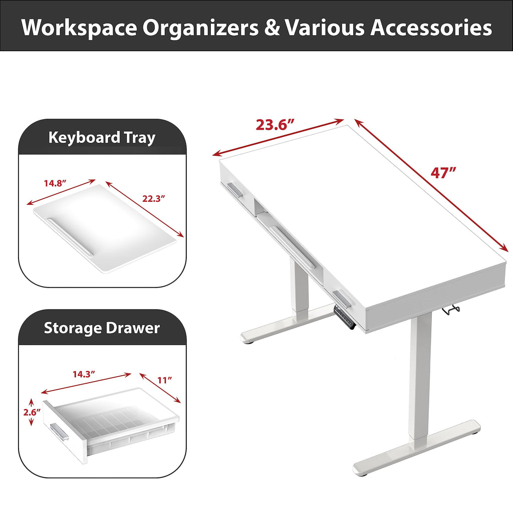 SHW Electric Height Adjustable Desk OD-92C-W Engineered Wood White 48 Inch