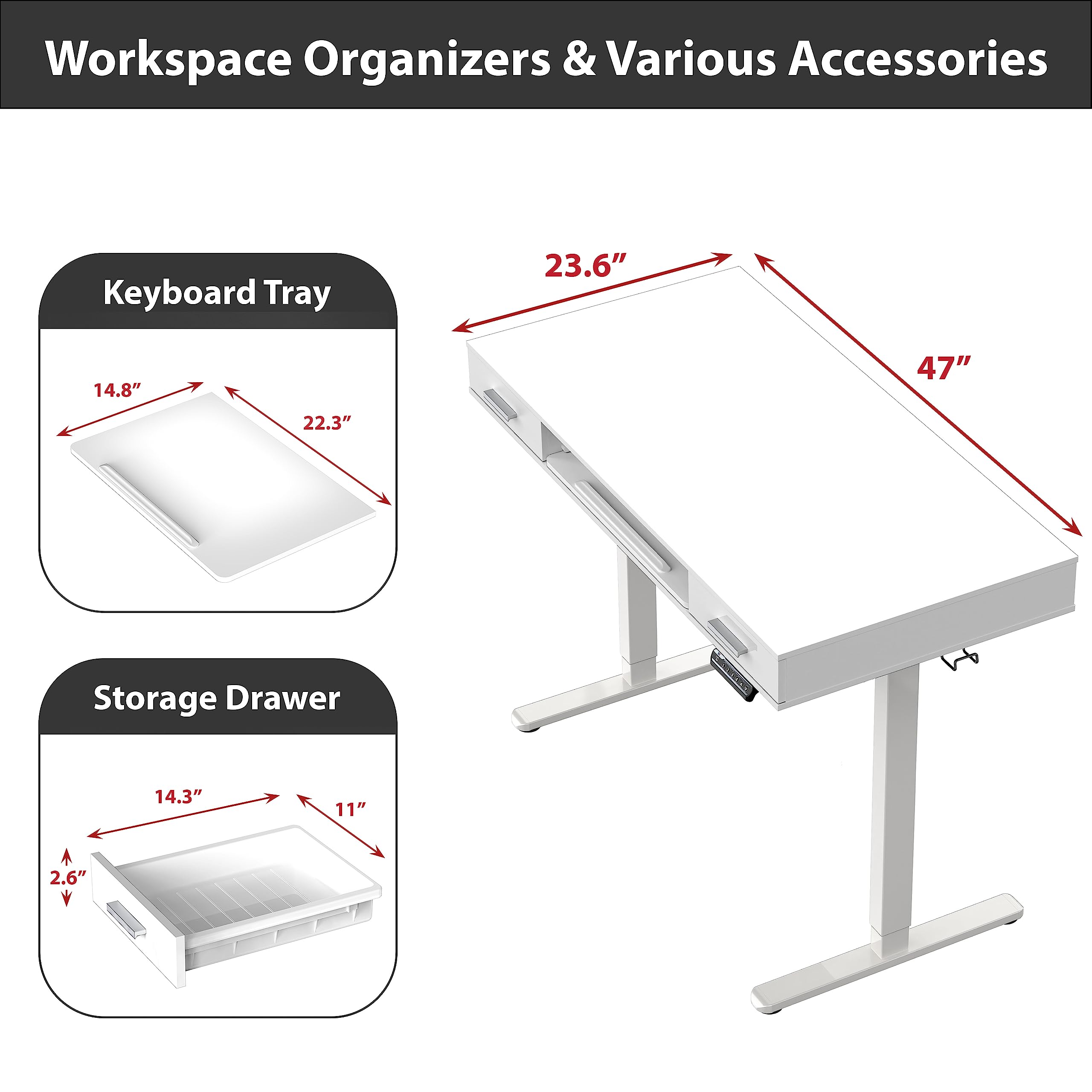SHW Electric Height Adjustable Desk OD-92C-W Engineered Wood White 48 Inch