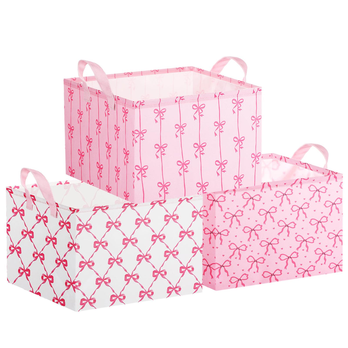 Geelin 3 Pcs Pink Bow Storage Basket Empty Bow Basket with Handle for Gift