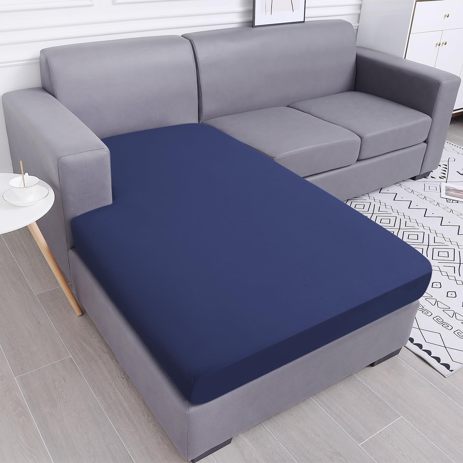 Smiry Waterproof Couch Cushion Covers, Stretch Sectional Couch Covers, L Shape Sofa Cushion Covers, Washable Chaise Lounge Cover Elastic Furniture Protector For Pets, Kid (Chaise Cover, Navy)
