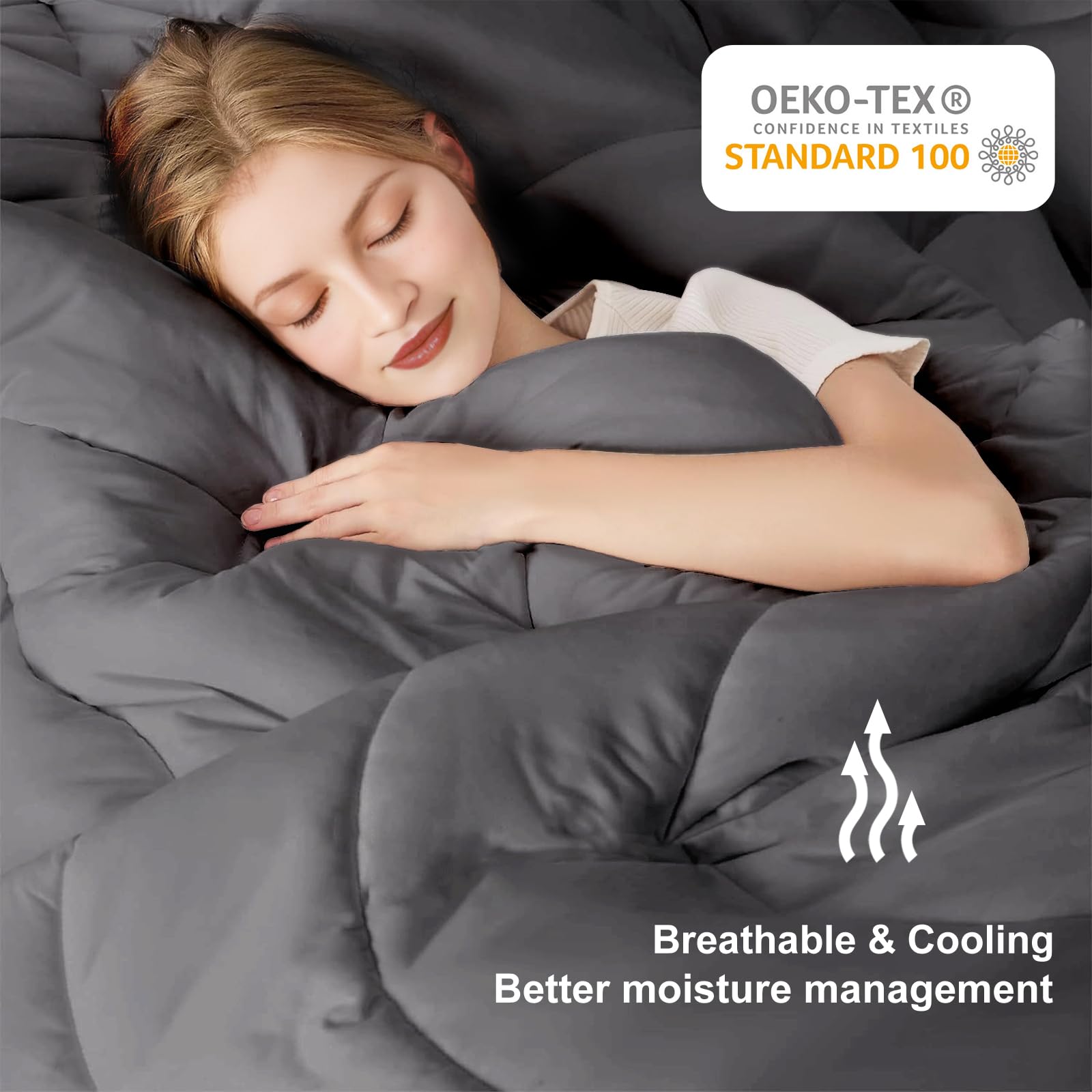 Meelus Lightweight Comforter Cooling Duvet Insert Grey, All Season Breathable Twin Size Duvet, Soft Microfiber Summer Cool Down