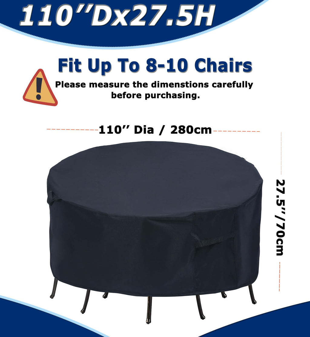 Round Patio Furniture Covers, 110'' Dia Outdoor Furniture Covers, Waterproof Outdoor Table Cover, Fire Pit Cover Outdoor Round T
