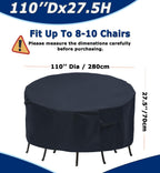 Round Patio Furniture Covers, 110'' Dia Outdoor Furniture Covers, Waterproof Outdoor Table Cover, Fire Pit Cover Outdoor Round T