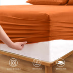 Horbaunal Extra Deep Pocket Full Fitted Sheet Only - Fits Up To 24 Inch Mattress - Luxury 1800 Thread Count - Microfiber Burnt O