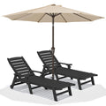 SERWALL Patio Chaise Lounge Chair Set of 2 with 9FT Patio Umbrella, 78 HDPE Outdoor Lounger, Poly Lounge Chair with Rolling Wh