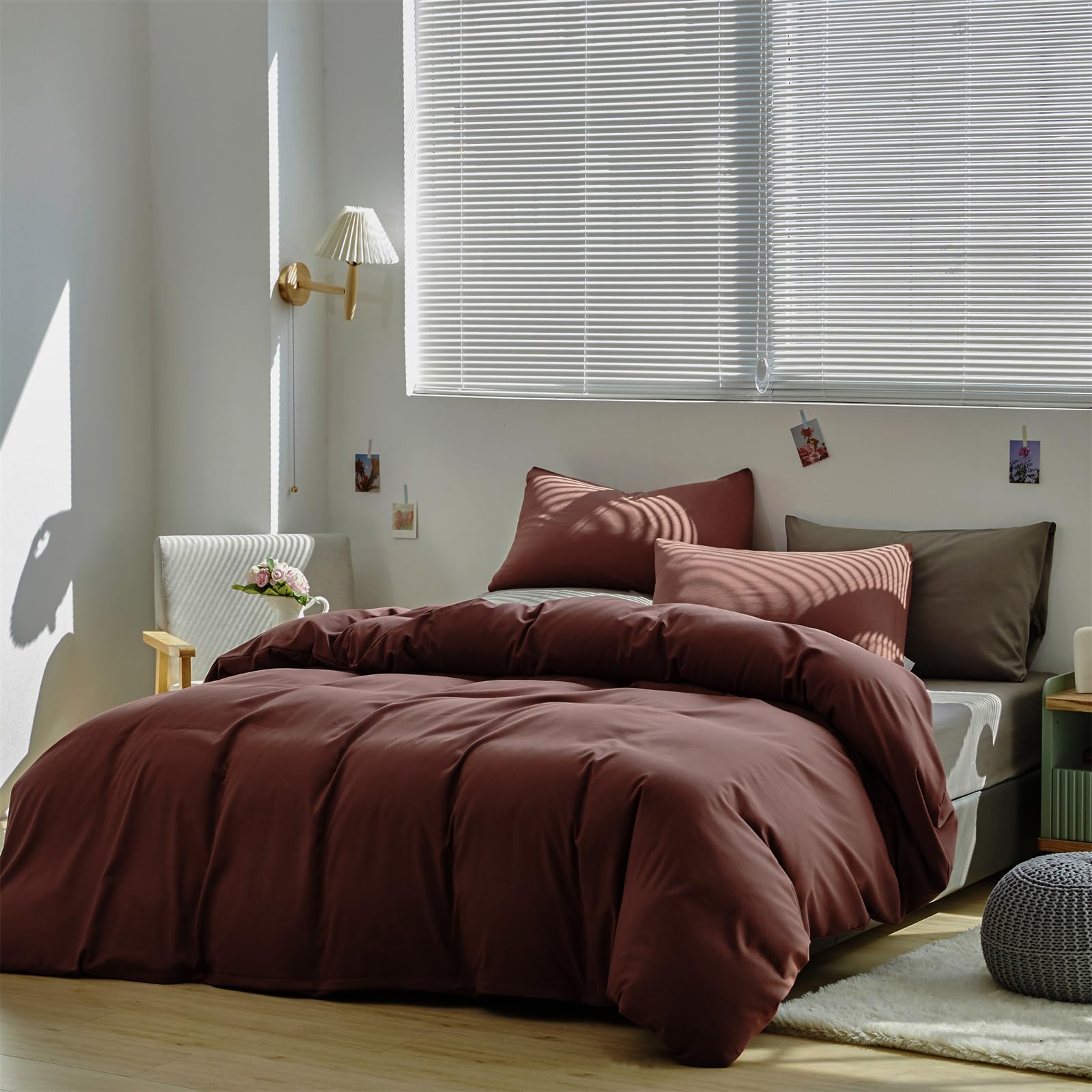 Karever Brick Red Comforter Set Twin Clay Color Bedding Set Women 3 Pieces Brown Marsala Color Blanket Set Solid Brick Red Comfo