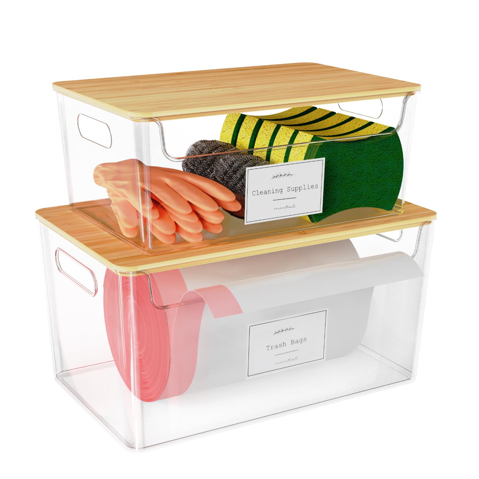 Coazex 2 Pack Trash Bag Holder Under Sink Stackable, Plastic Garbage Dispenser With Lid, Trash Bag Storage Dispenser Roll Holder