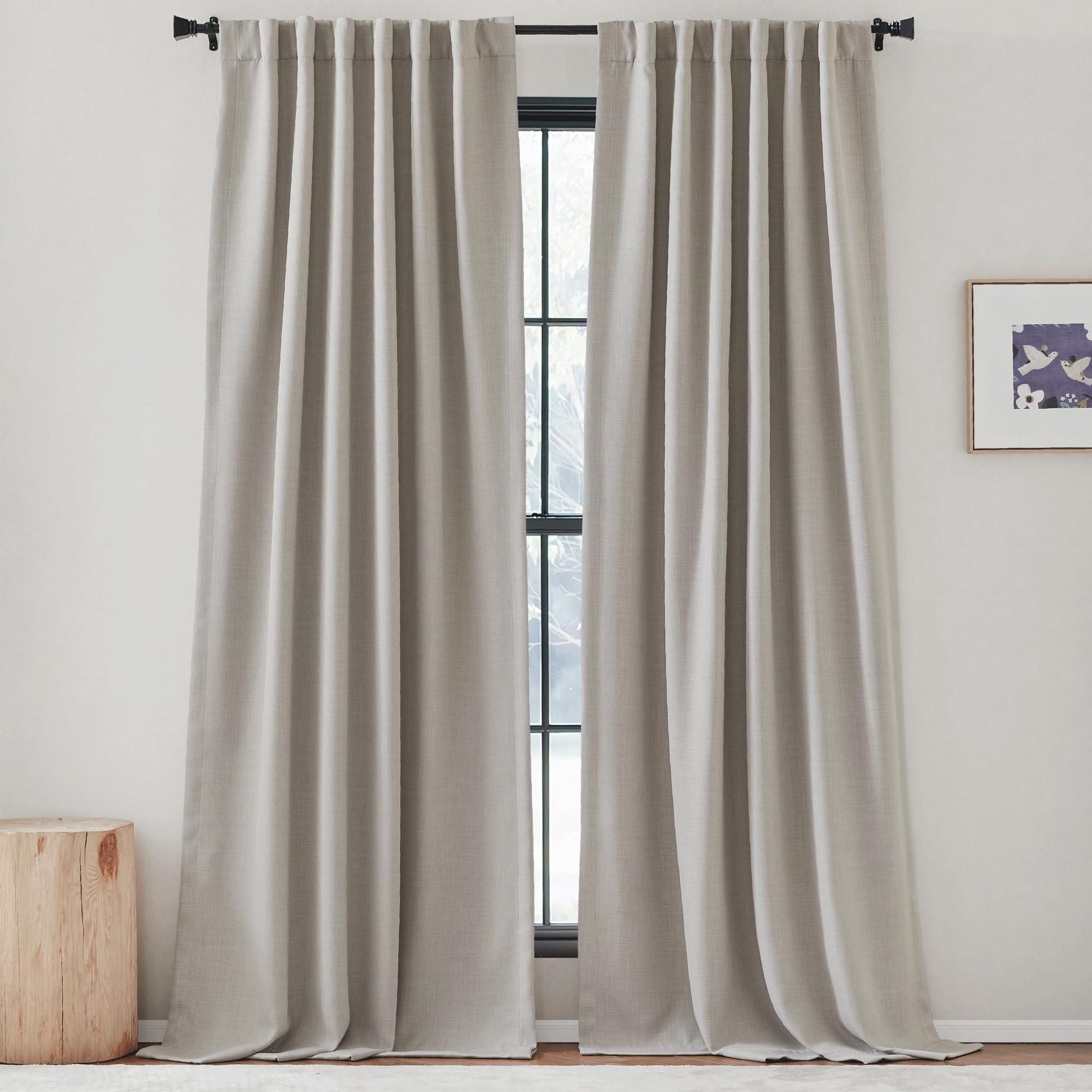 Nicetown Faux Linen Curtains 96 Inches Long, Pinch Pleated Curtains Room Darkening Window Drapes Thermal Insulated Light/Noise B