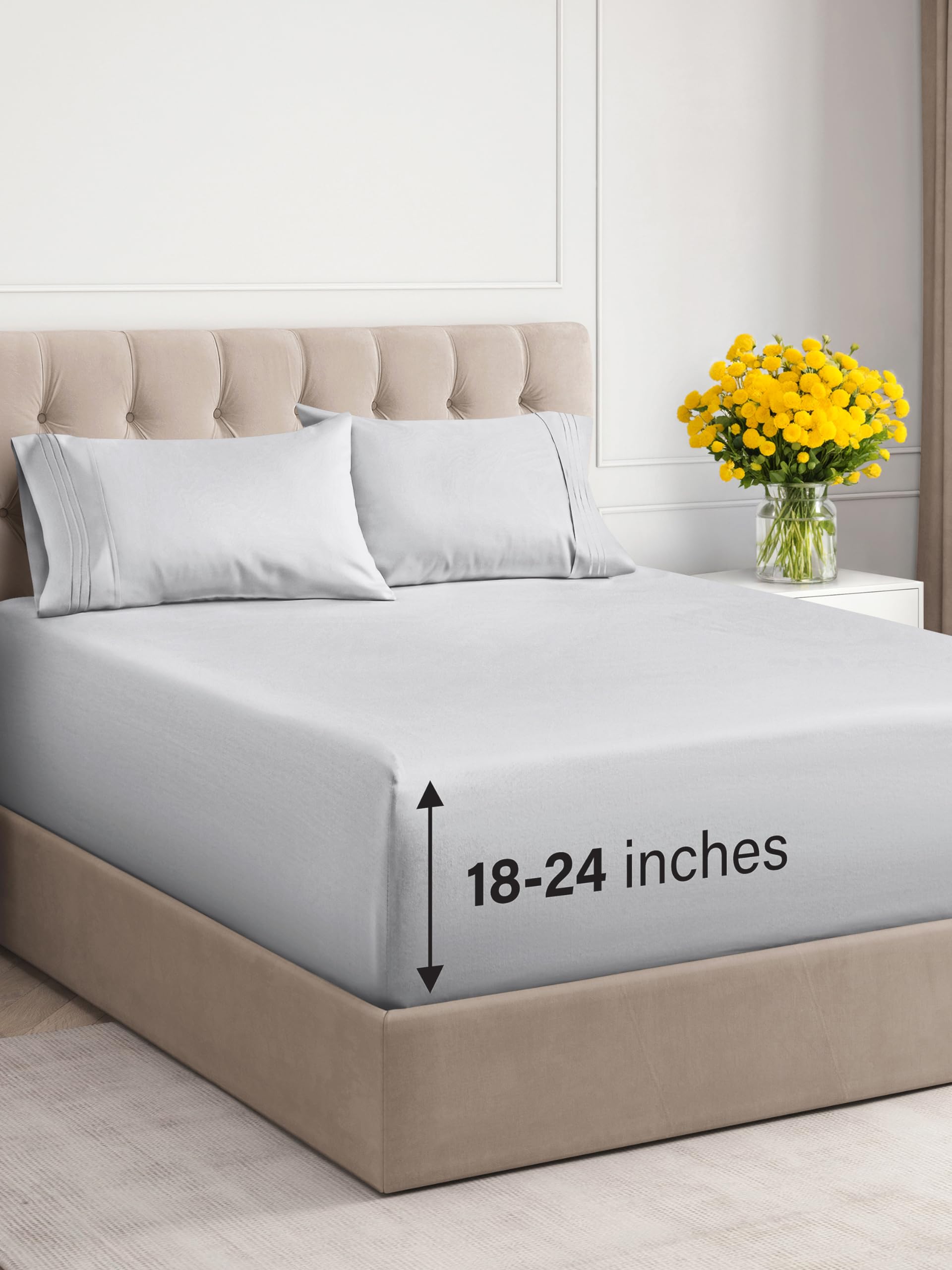 Extra Deep Pocket Full Sheets - 4 Piece Breathable & Cooling Bed Sheets - Hotel Luxury Bed Sheet Set - Soft, Wrinkle Free & Comfy - Easily Fits Extra Deep Mattresses - Deep Pocket French Grey Sheets