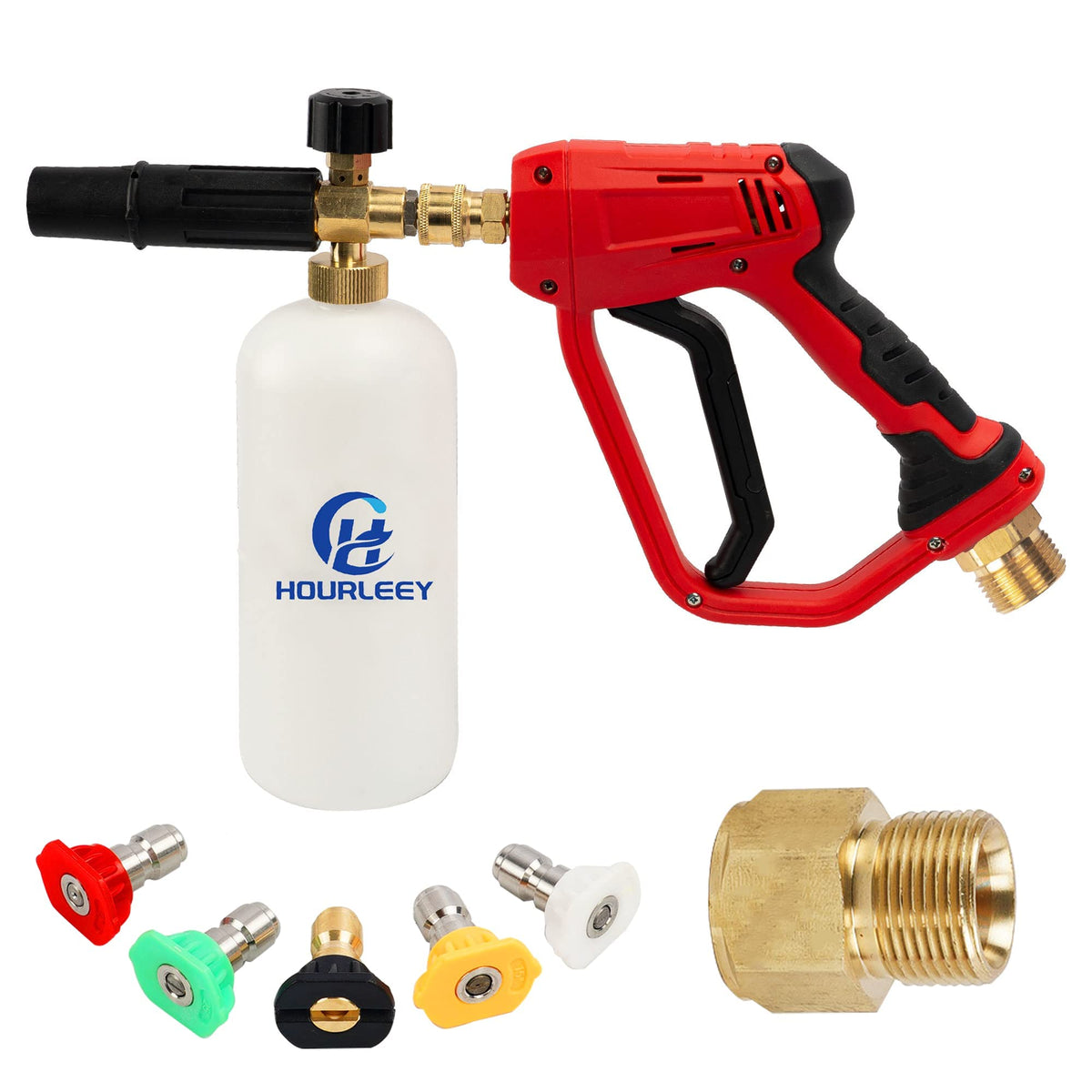 Hourleey Foam Cannon Set, 4000Psi Pressure Washer Gun With Foam Cannon, 1/4' Quick Connector With 5 Pressure Washer Nozzle Tips