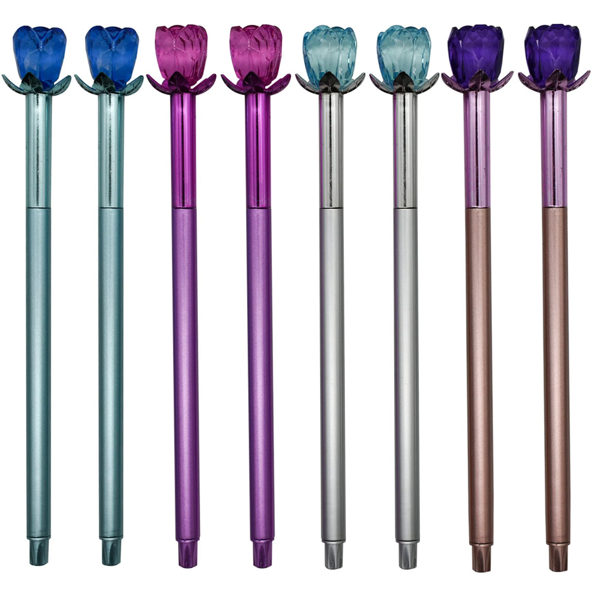 Maydahui 12Pcs Crystal Rose Gel Pen Colorful Gem Flower Pens Black Ink For Birthday Party Office Supplies Valentine'S Day