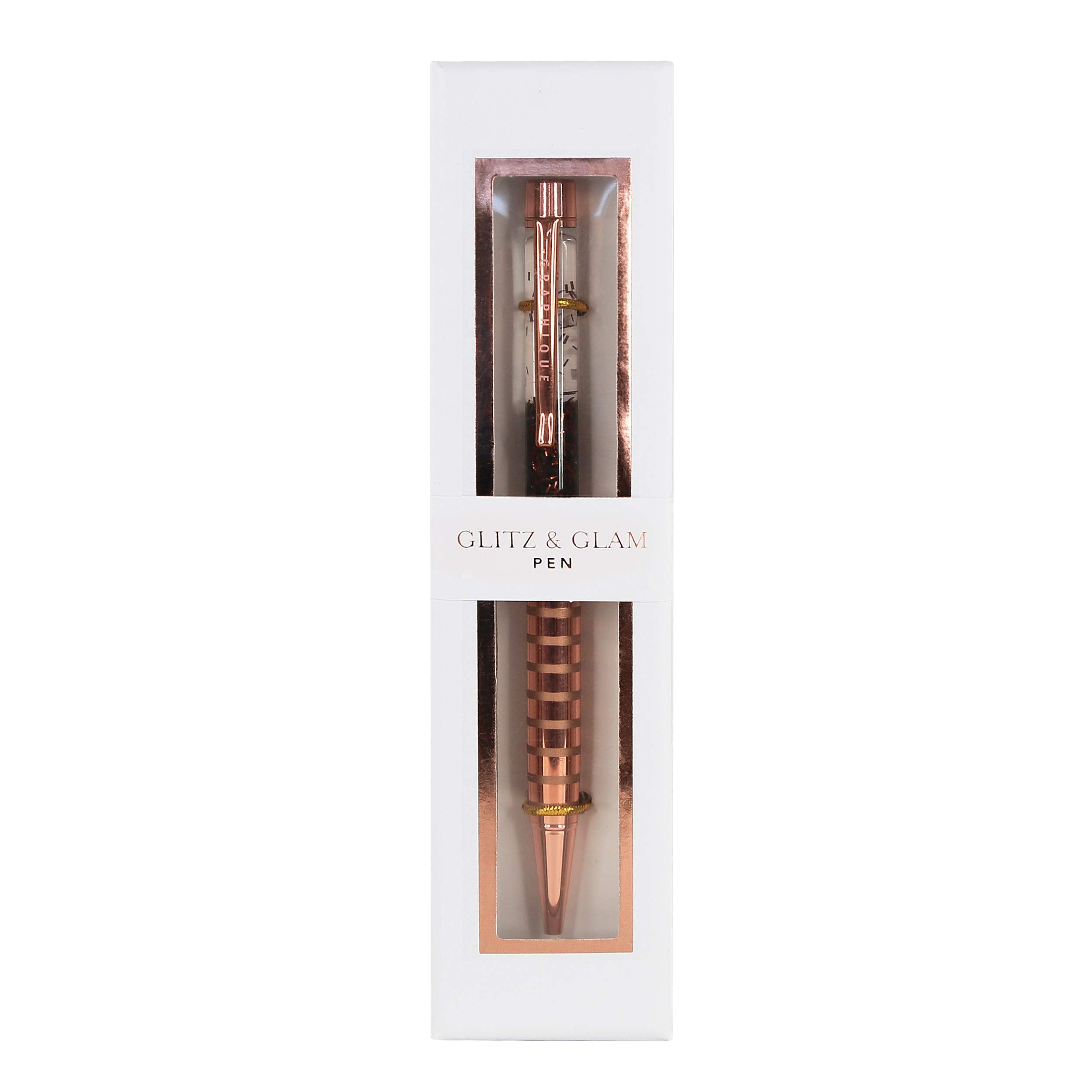 Graphique Rose Gold Floating Glitter Pen - 5.5' Refillable Black Ink Ballpoint Pen With Floating Glitter & Matching Gift Box, M