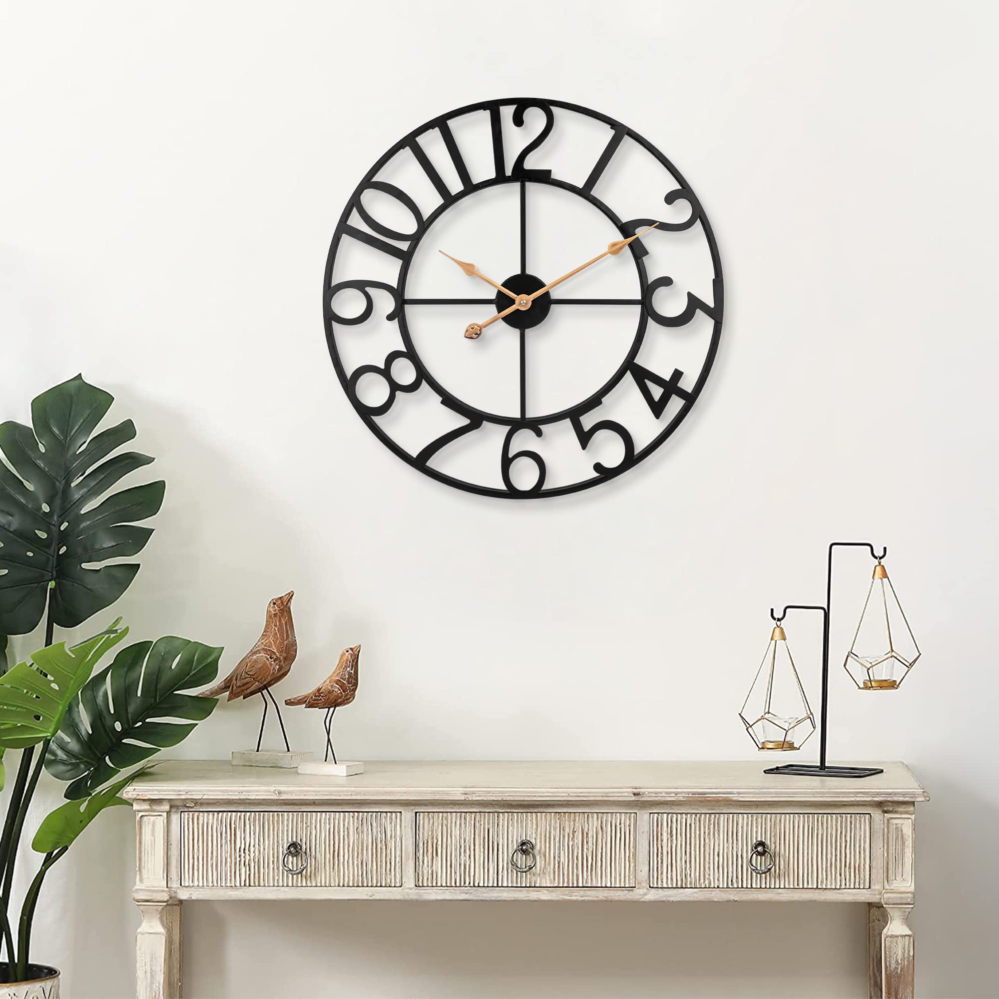 Large Clocks For Living Room Decor, Silent Non Ticking Wall Clocks Battery Operated, 18 Inch Decorative Analog Metal Indoor Outd