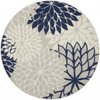 HomeRoots Ivory/Navy 100% Polypropylene 8’ Round Ivory and Navy Indoor Outdoor Area Rug
