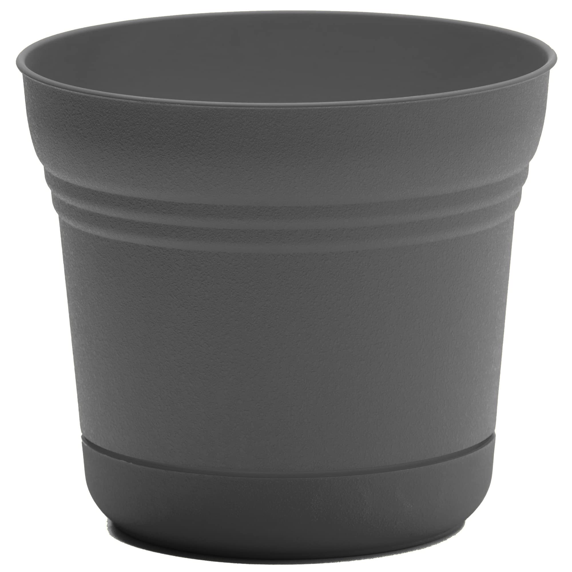 Bloem Saturn Round Planter With Saucer Tray: 14' - Charcoal - Durable Plastic Pot, Matte Finish, Removable Saucer, For Indoor &