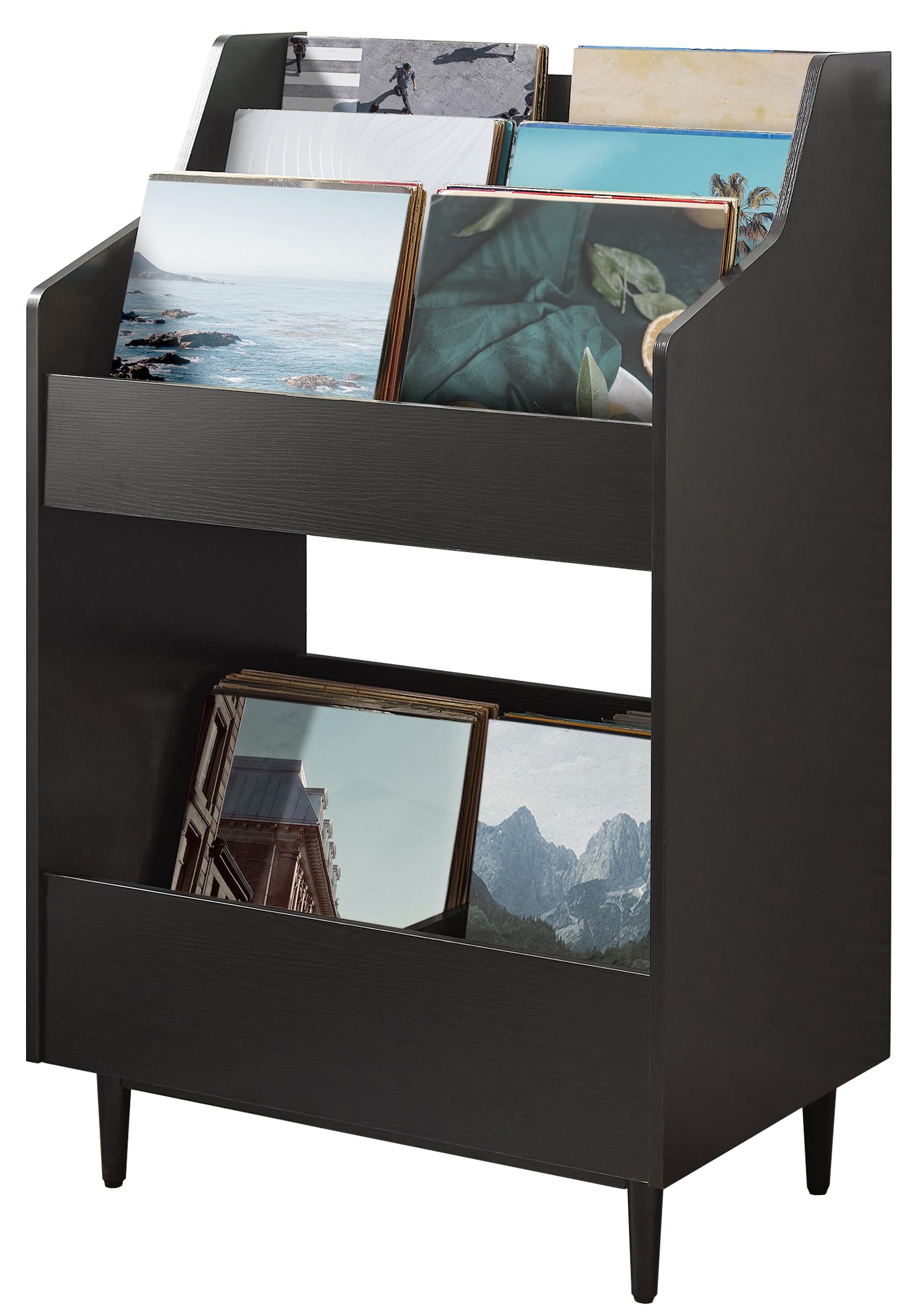 Crosley Furniture Liam Vinyl Record Storage Stand, Tiered Storage Shelves for Records, Black