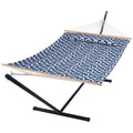 Suncreat Two Person Hammock With Stand, 475 Lbs Capacity, Portable Patio Hammock With Hardwood Spreader Bar, Large Soft Pillow, Blue Pattern
