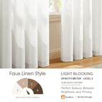 Melodieux Ivory Semi Sheer Curtains 54 Inch Length For Bedroom Living Room, Faux Linen Window Privacy Sheer Drapes Rod Pocket, 5