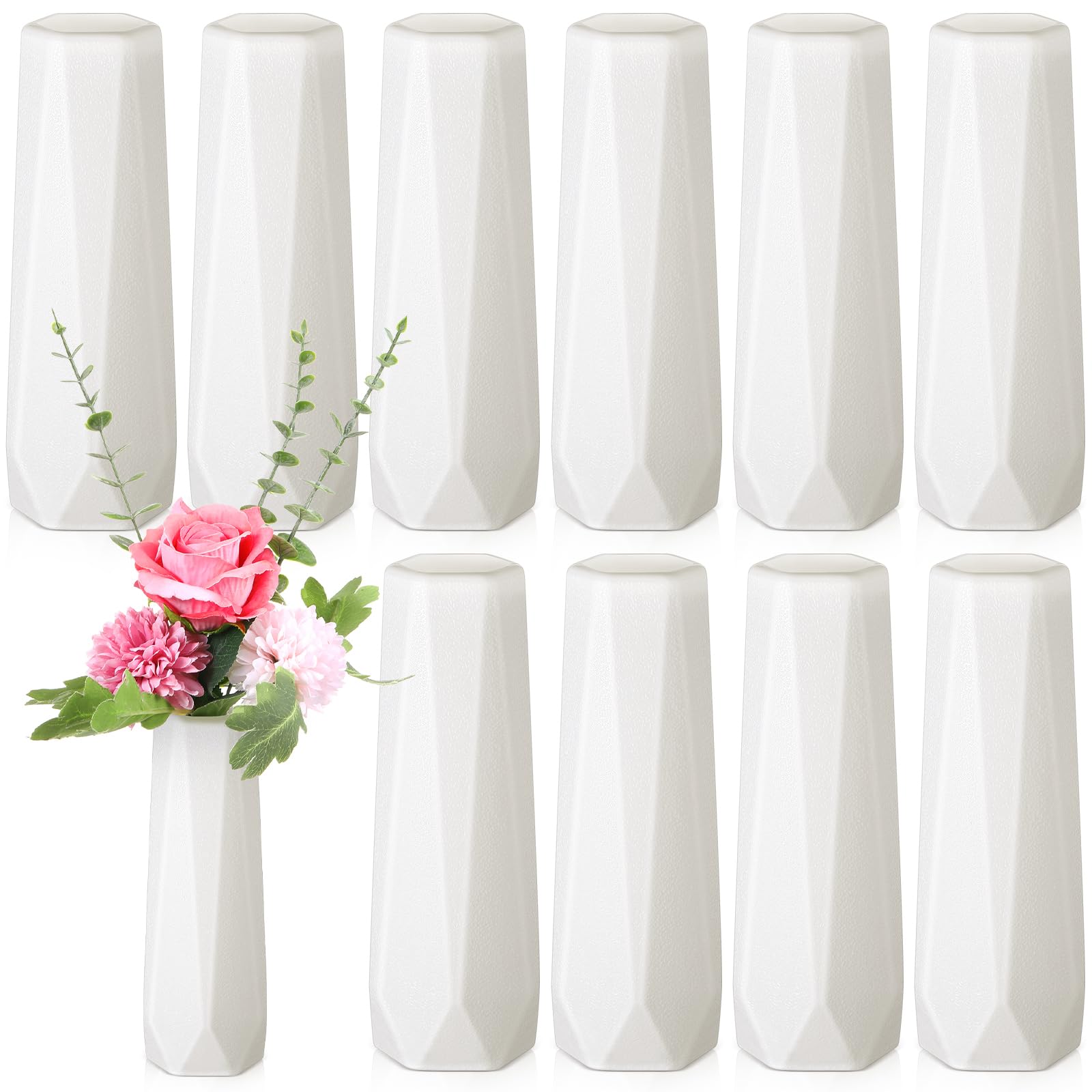 Composite Plastic Flower Vases Bulk White Small Tall Conic Floral Vases for Centerpieces Unbreakable Bud Vase for Wedding Party 
