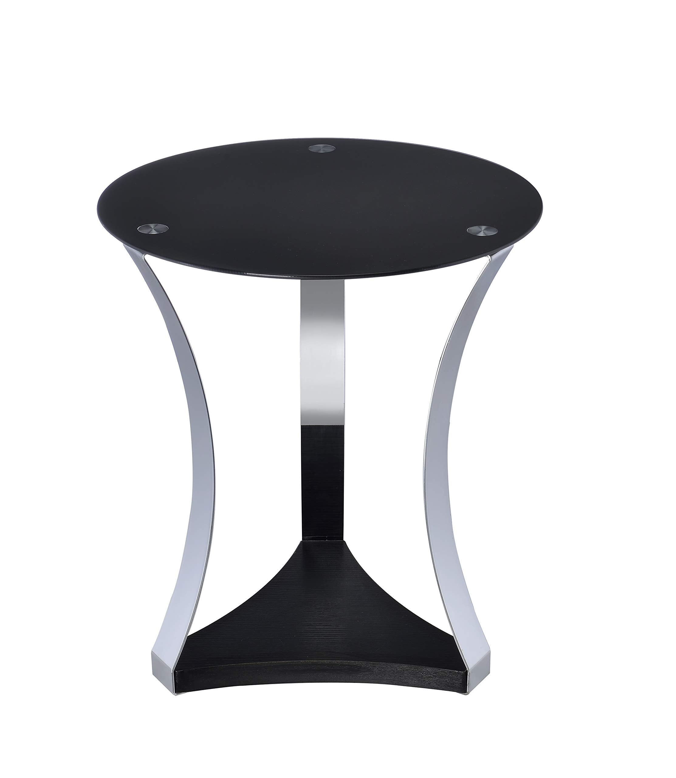 Acme Geiger Round Glass Top End Table In Black And Rose Gold