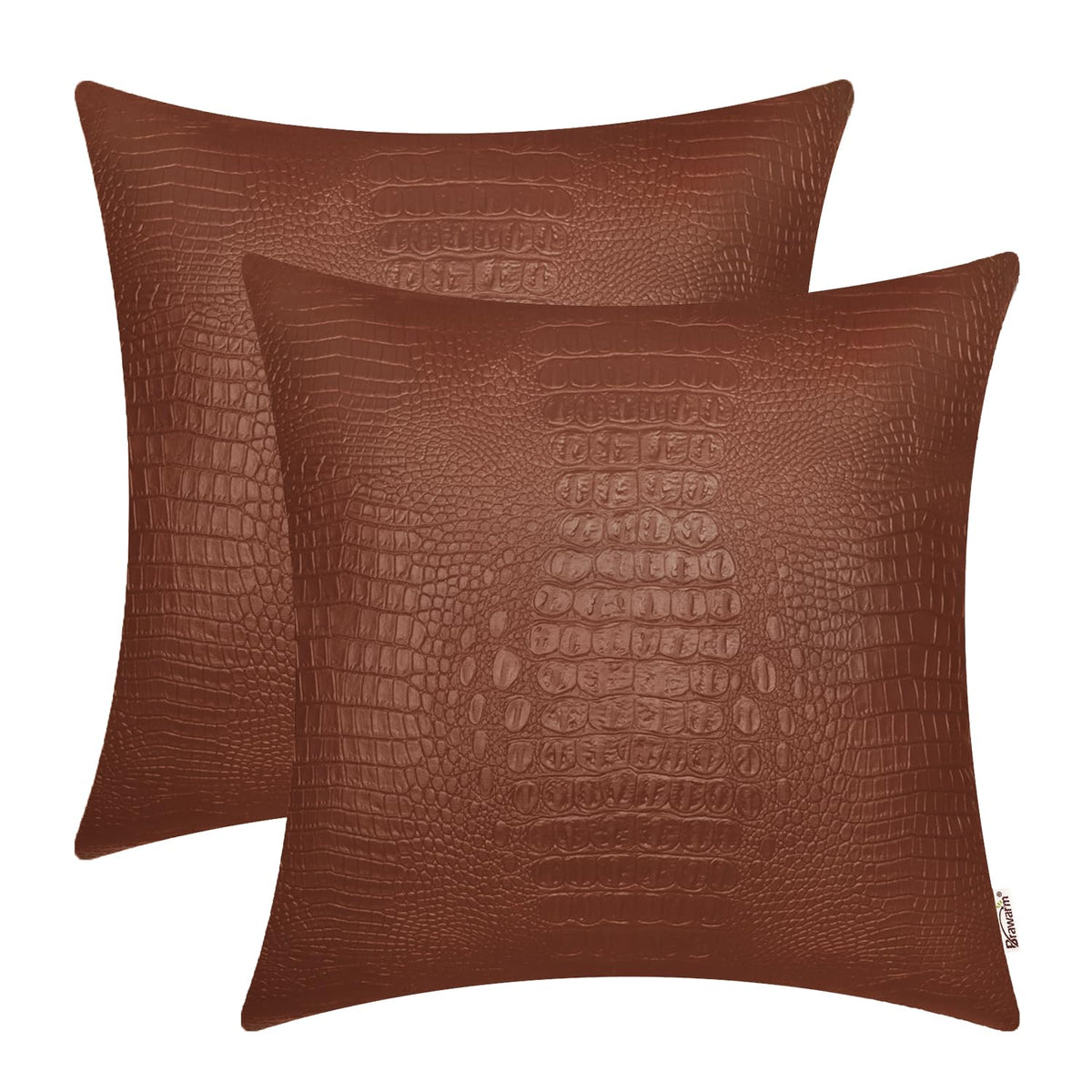 Brawarm Faux Leather Pillow Covers 22 X 22 Inches, Light Brown Leather Pillow Covers Pack Of 2, Crocodile Leather Decorative Thr