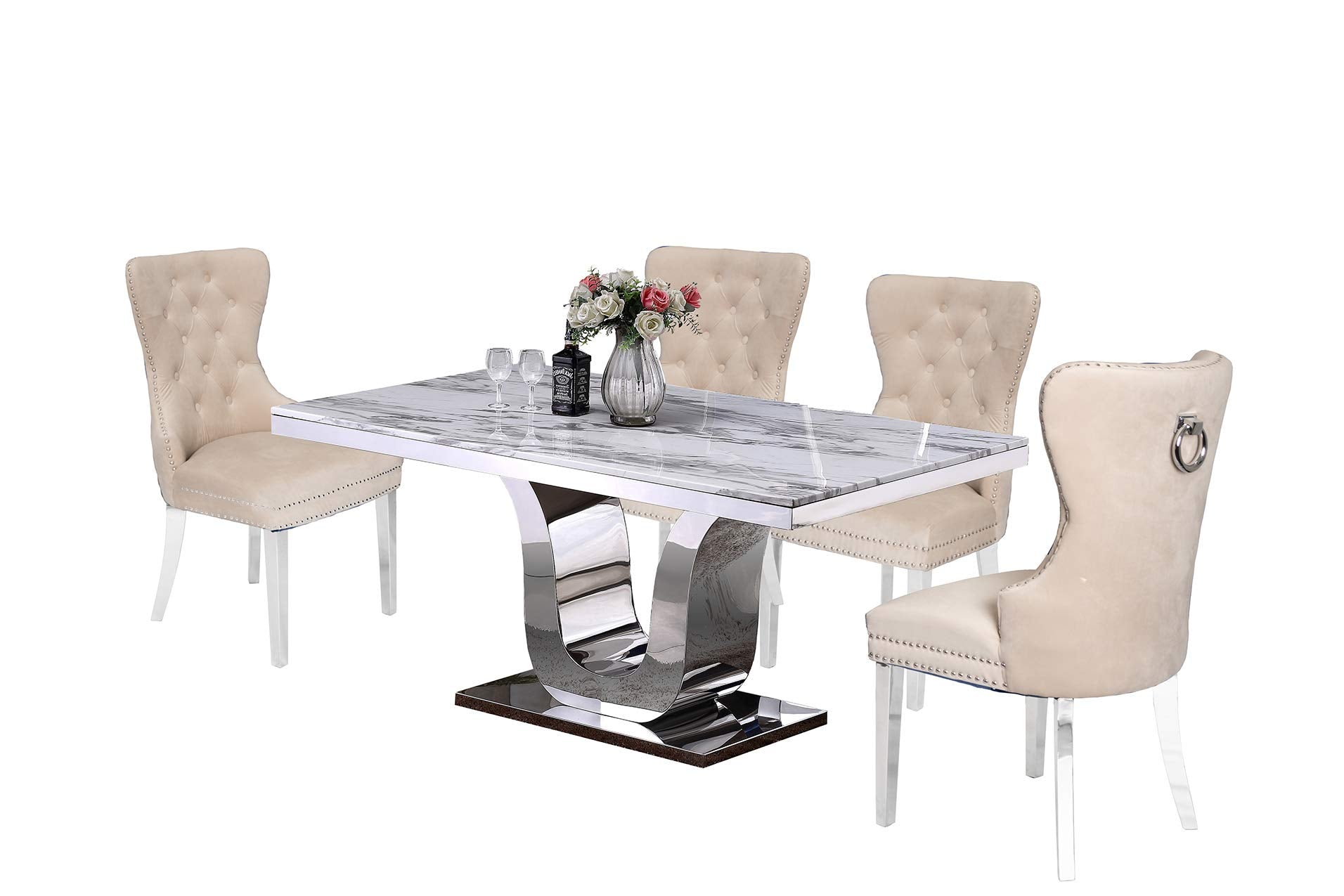 Best Quality Furniture 5Pc Dining Set (1 Table + 4 Chairs), White, Cream