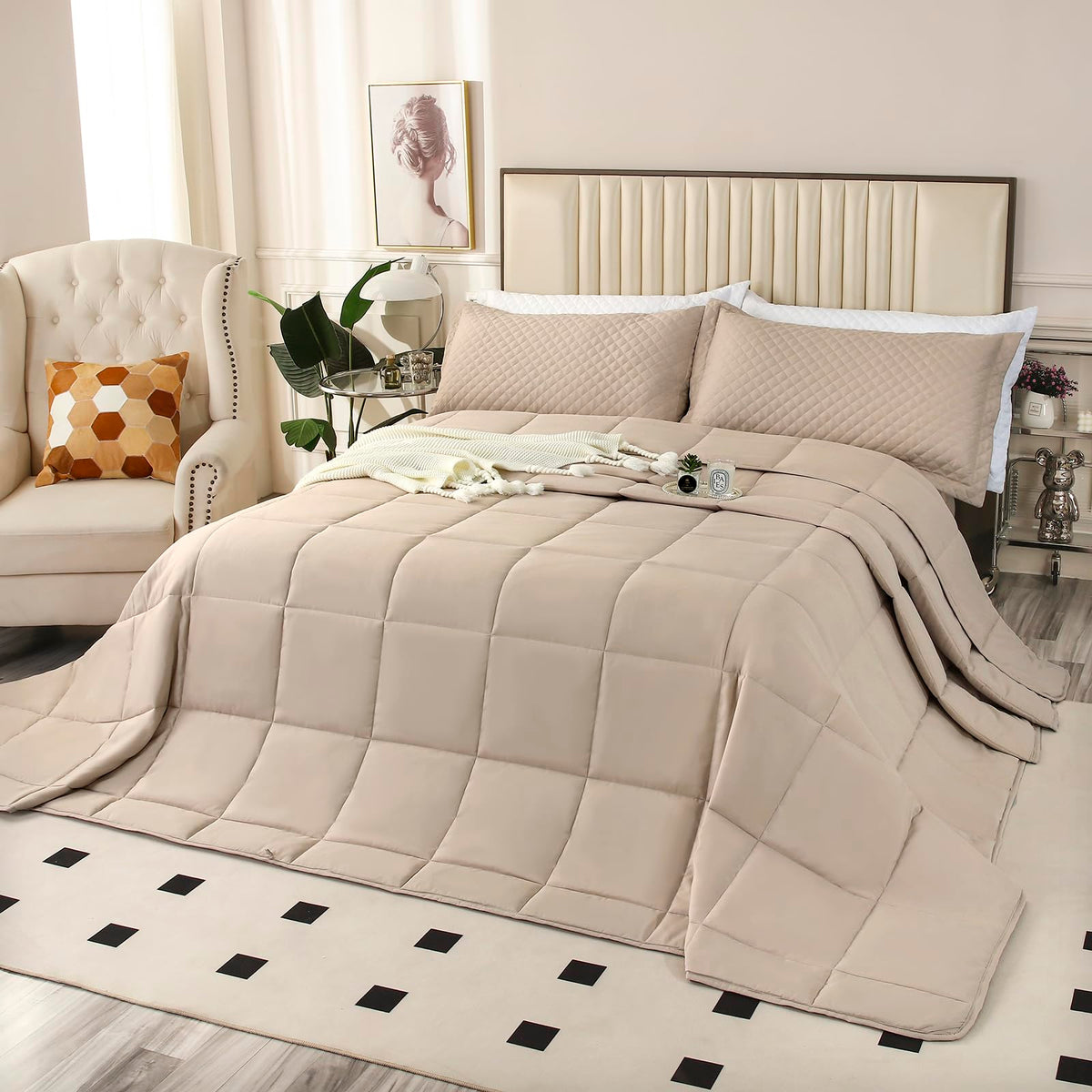 Souloooe 128X120 Oversized King Plus Comforter, Extra Large King Size Quilts 3 Pieces Lightweight Reversible Down Alternative Co