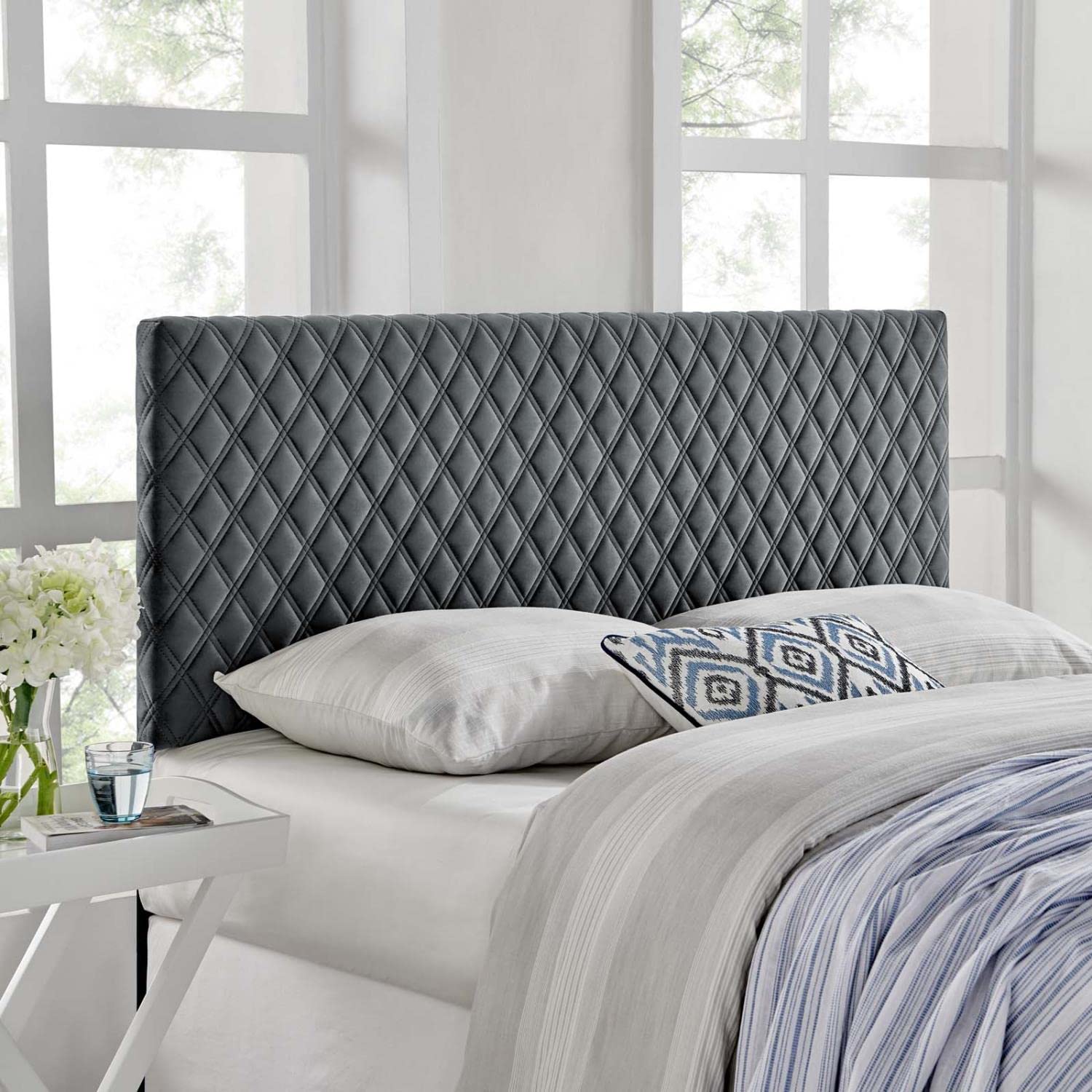 Modway Angela Queen Velvet Headboard With Charcoal Finish Mod-6210-Cha