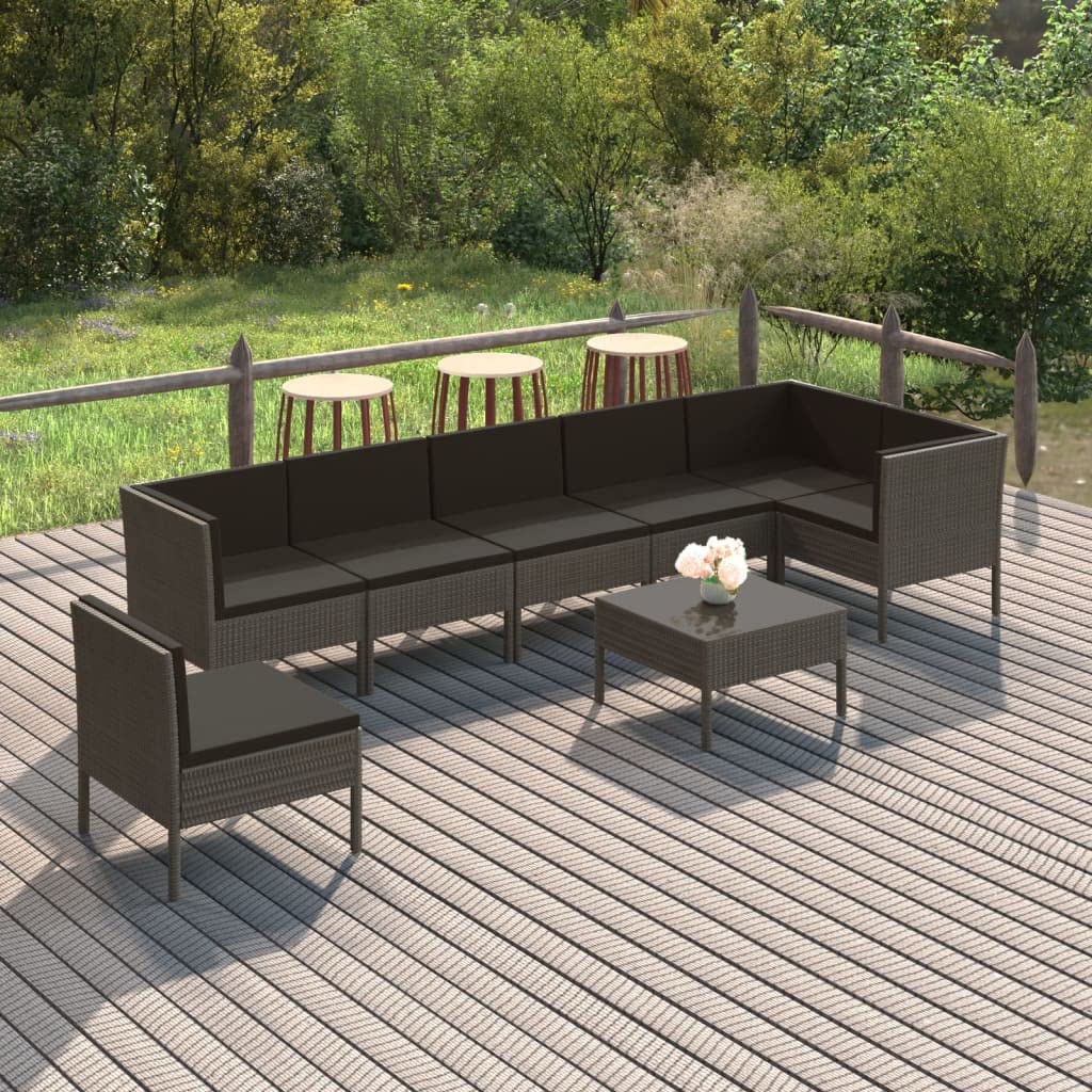 vidaXL Outdoor Patio Lounge Set - 5 Piece - Gray PE Rattan with Powder-Coated Steel Frame - Thick Cushions - Removable and Washable Polyester Covers - Modular Design