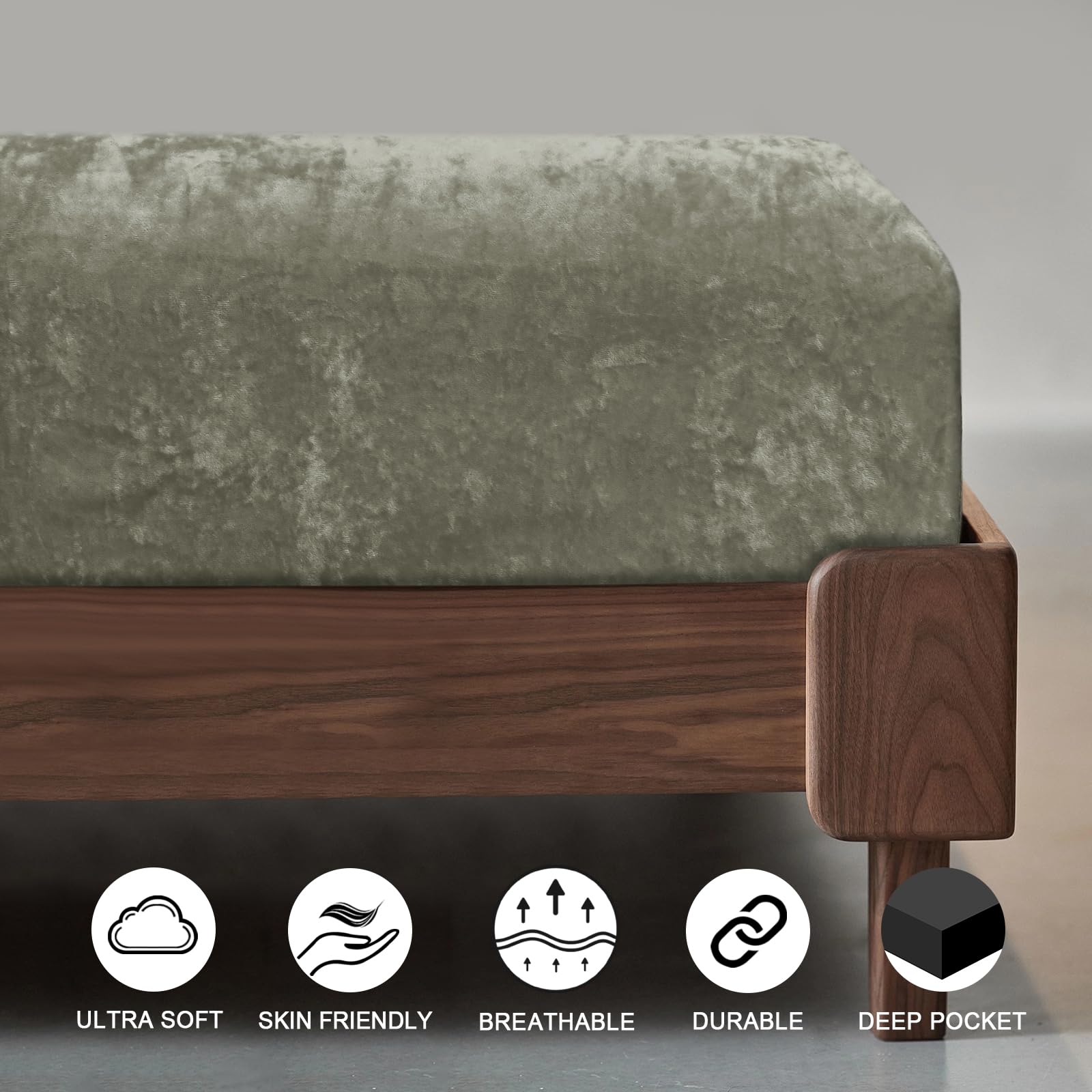 Phf Truly Velvet Fitted Sheet Only Full Size, Luxury Super Soft Cozy Comfy Fleece Bottom With 15' Deep Pocket, Suitable For Fall Winter And Spring, No Pillowcases, Smokey Olive