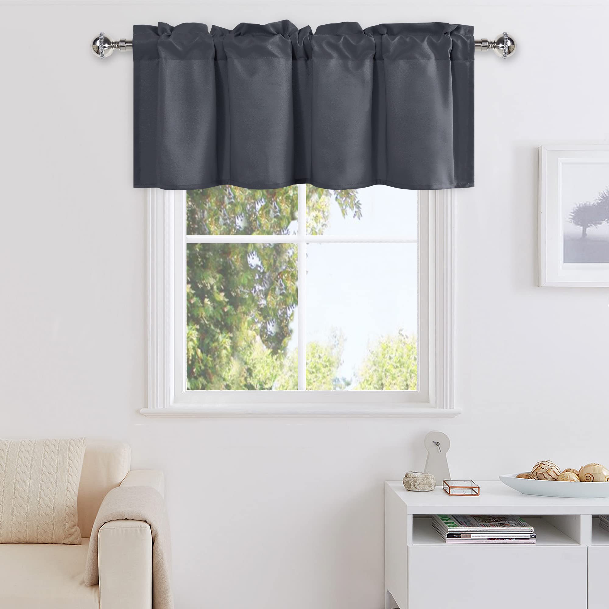DWCN Grey Valance Curtains for Windows, 18 Inch Curtains Kitchen Valance Solid Short Topper - Rod Pocket Bathroom/Basement Curta