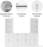 Crosley Furniture Stanton 3-Piece Sideboard and Storage Bookcase Set, Bookshelf Cabinet with Buffet, White