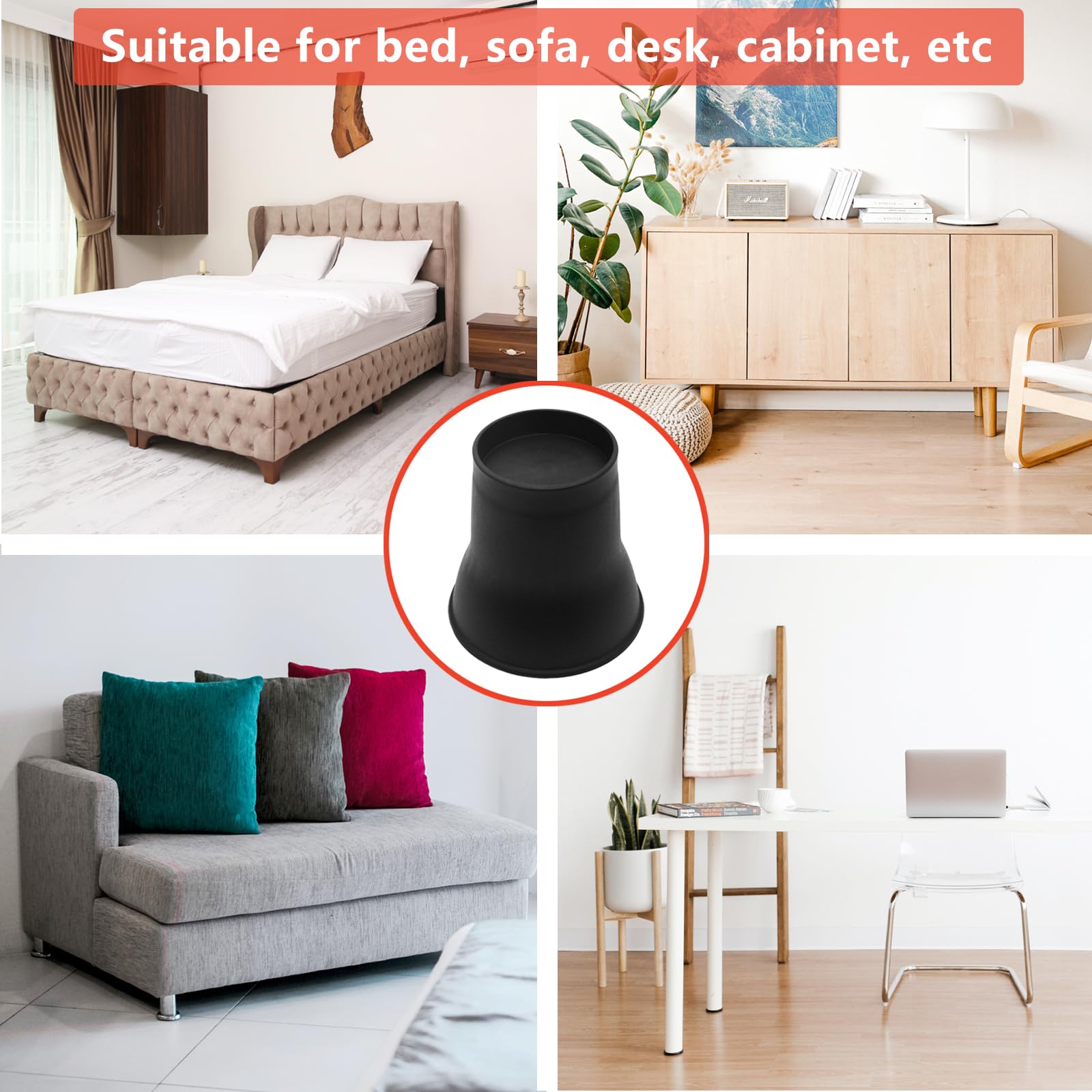 Hanihua 6 Pack Bed Risers 6 Inch Heavy Duty Black Furniture Risers, Bed Lifts Risers For Bed, Table, Couch, Desk, Bed Frame Rise