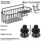 Hasko Accessories Shower Caddy Suction Cup - Wall Mounted Bathroom Shelf With Hooks - Suction Shower Basket - Shower Shelf For B