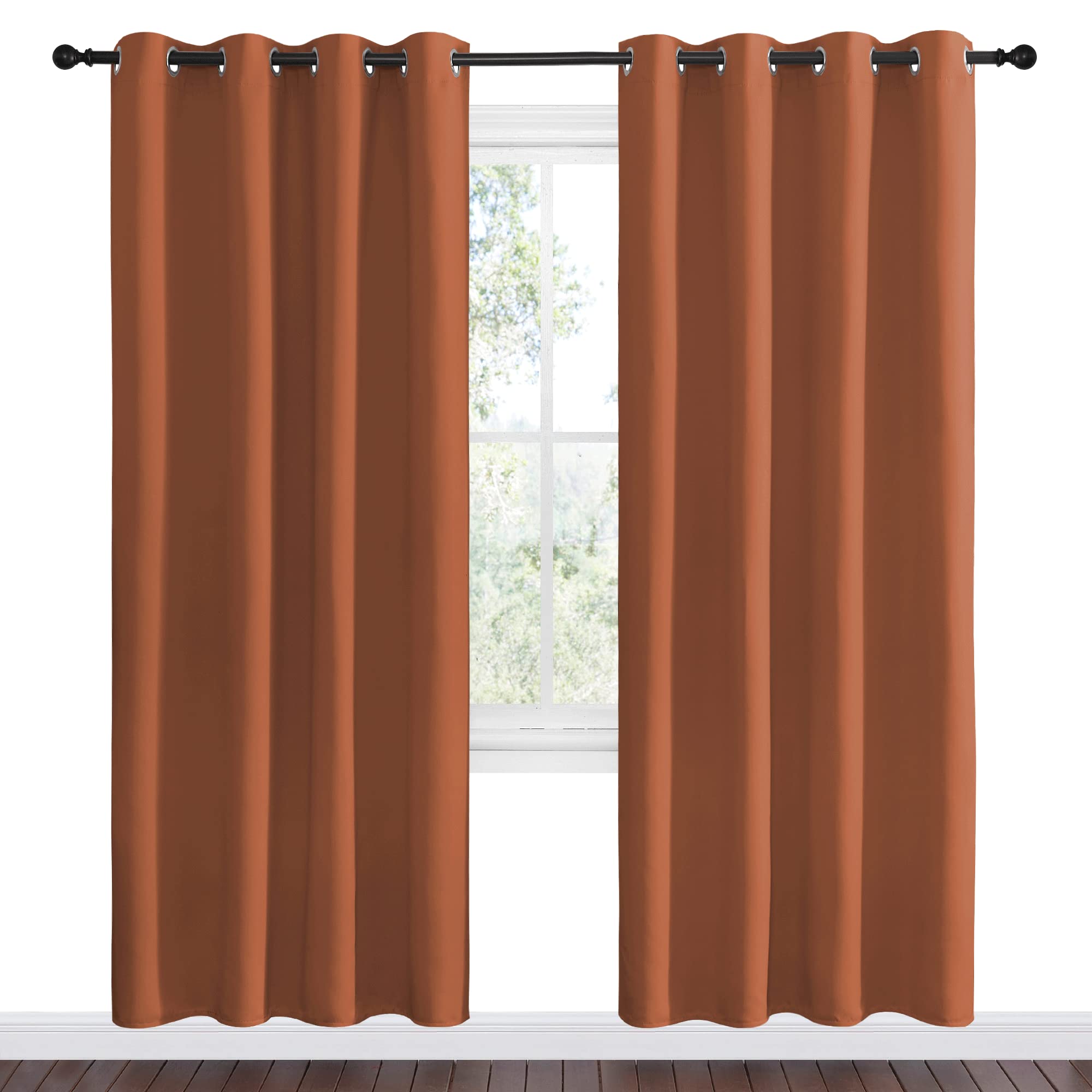 Nicetown Halloween Burnt Orange Insulated Curtains Blackout Draperies - Triple Weave Microfiber Home Thermal Insulated Solid Rin