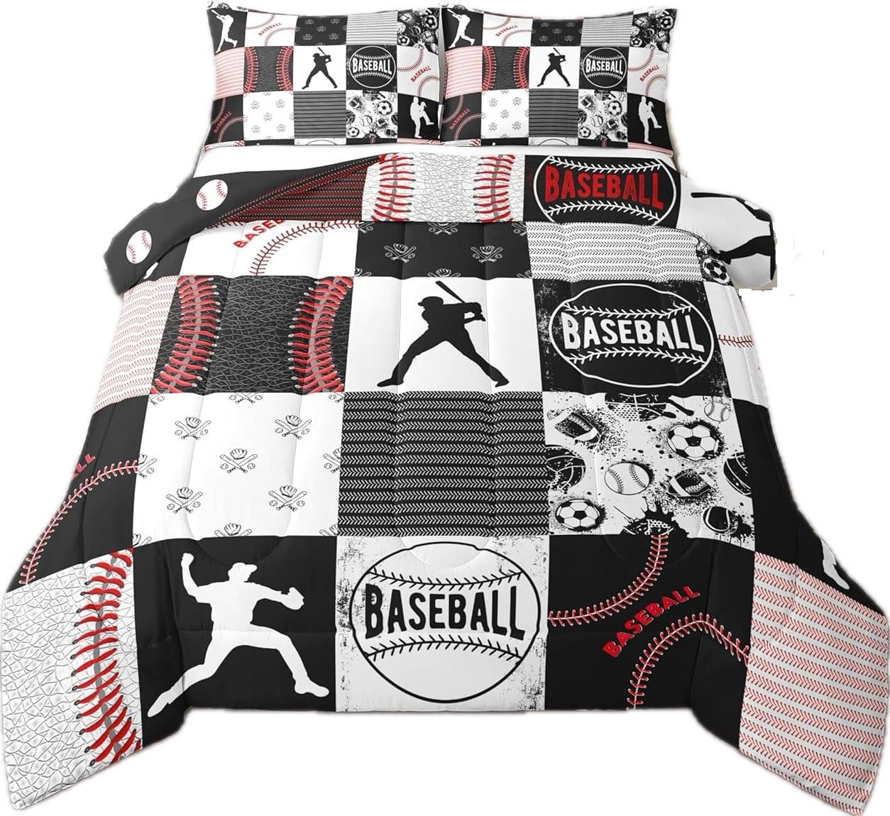 Erosebridal Kids Baseball Comforter Set Full Softball Boys Bedding Set Sports Game Quilted Comforter For Boys Patchwork Down Com