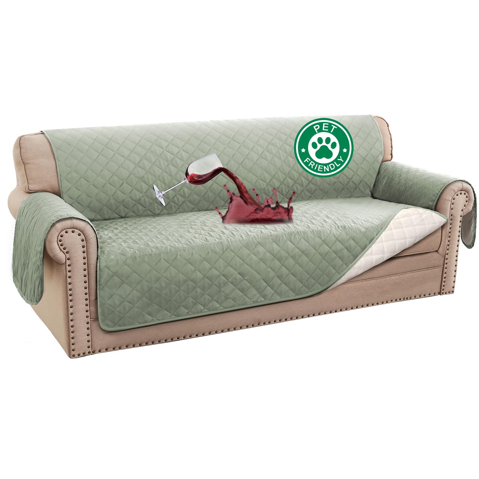 Turquoize 100% Waterproof Couch Cover Sofa Covers Washable Couch Covers for 3 Cushion Couch Sofa Pet Friendly Triple Non-Slip Co